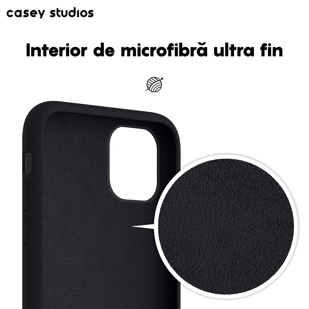 Husa CASEY STUDIOS™ pentru Apple iPhone 11, Soft Silicone Premium, Microfibra in Interior, Negru, de Protectie, Ultra Slim, pentru Incarcare Wireless, Margini Ridicate pentru Protectia Ecranului si a Camerelor