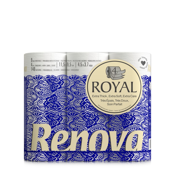 Set 9 role hartie igienica Renova, Royal, 4 Straturi, Alb