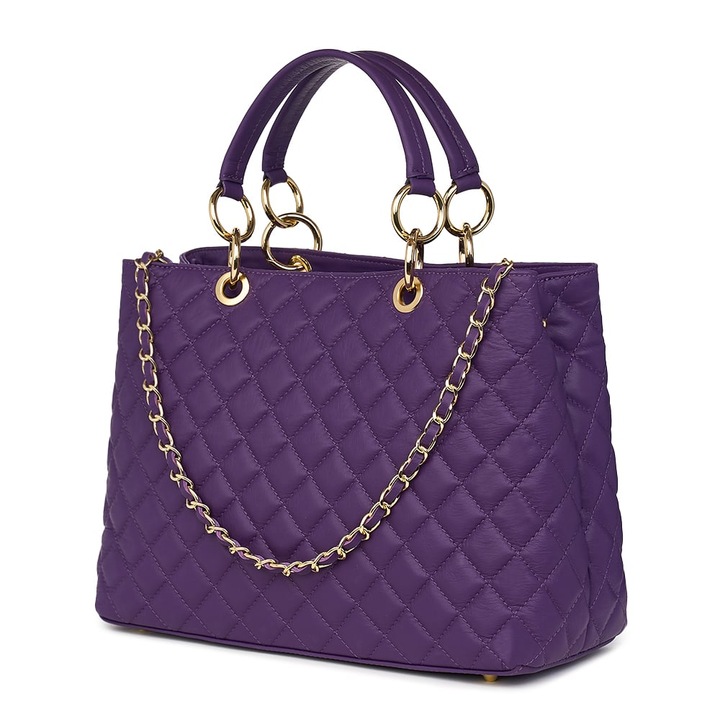 Лилава ватирана кожена чанта Gisella