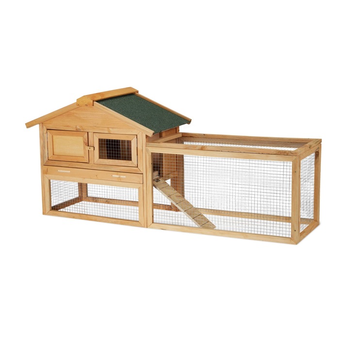 Casuta pentru animale mici/iepuri, dimensiuni 71 x 154 x 51,5 cm, lemn natural, Relaxdays