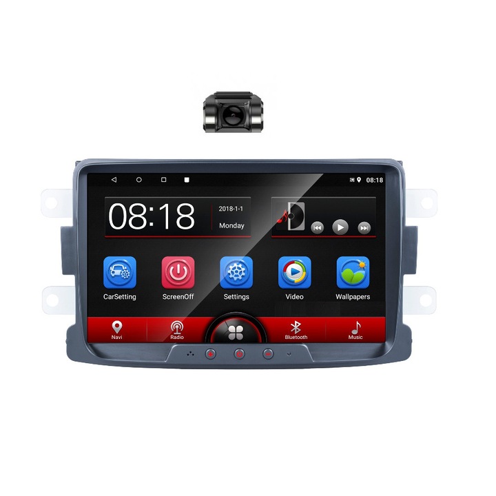 Set Dvd Player Auto, Dedicat, Dacia Duster, Sandero, Bluetooth, Android, Ecran Tactil Si Camera Video Auto Discreta, Hd, 8 Mp, 140 Grade