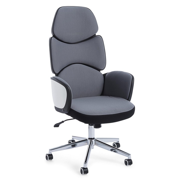 Irodai szék, ergonomikus, ezüst króm lábbal és szürke poliészter kárpitozással, Armstrong, 64 x 69 x 118,5 cm