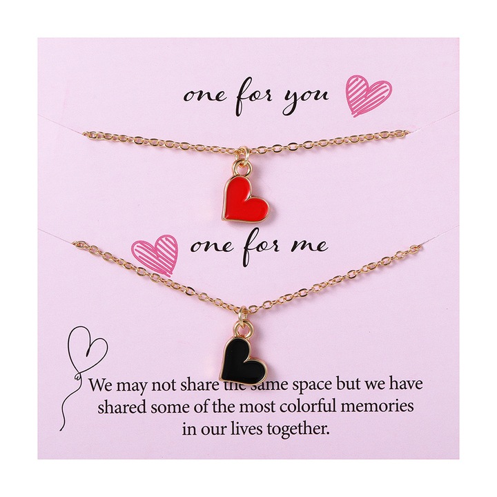 Set 2 coliere dama, Plastic/Aliaj, Model inima, 40 cm, Rosu/Negru