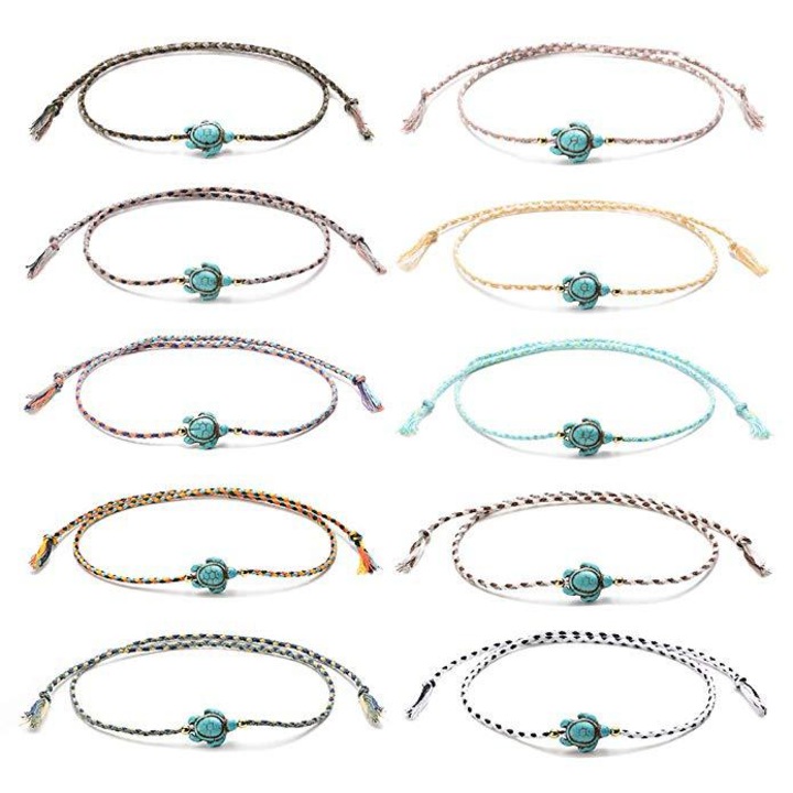 Set 10 bratari dama, Textil/Plastic, Impletite, Multicolor