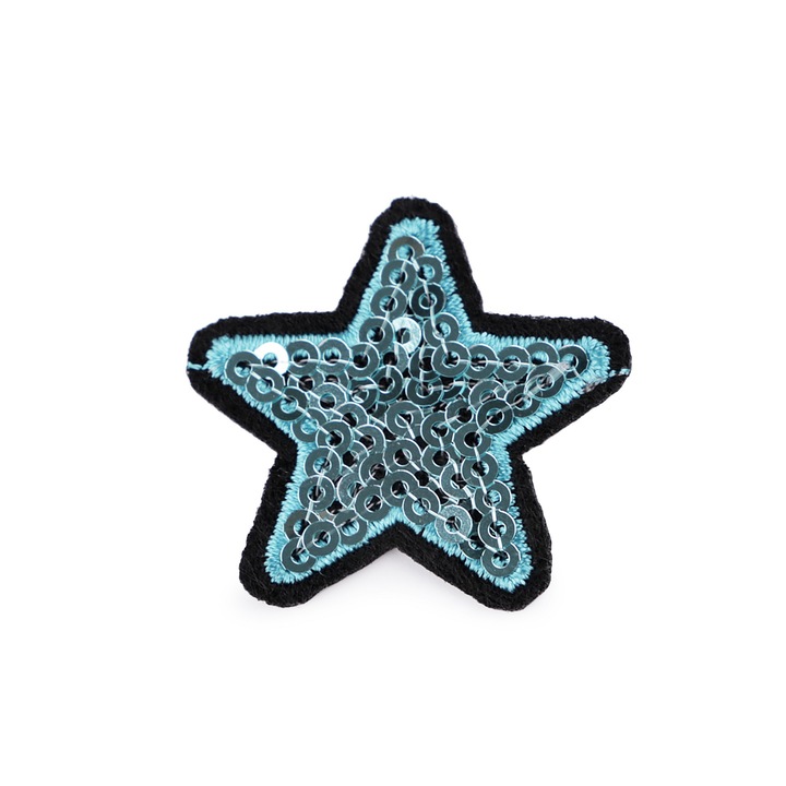 Термозалепваща апликация, звезда с пайети 35 мм, синя