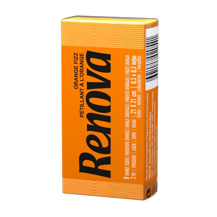 Servetele uscate, Renova, Aroma portocale, 3 straturi, 21 x 21 cm, 6 pachete, 9buc/pachet, Alb/Portocaliu