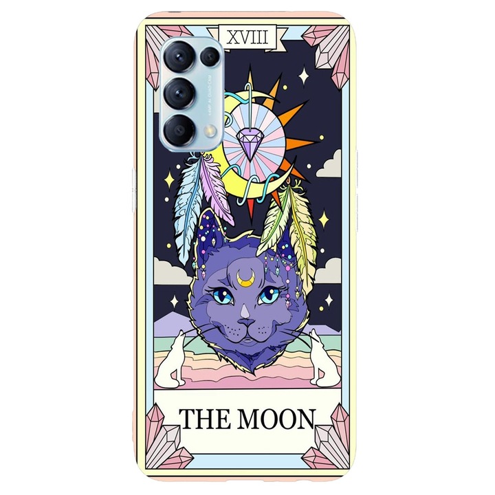 Капак, съвместим с Oppo Reno 4 Pro 5G Моделът лунна котка, силикон, TPU, обратното