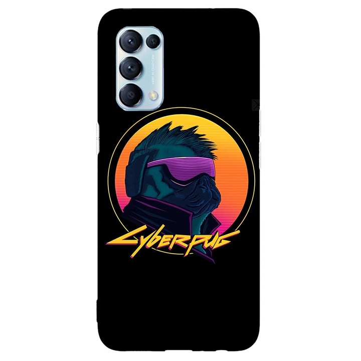 Капак, съвместим с Oppo Reno 4 Pro 5G модел Cyberpug, силикон, TPU, обратното