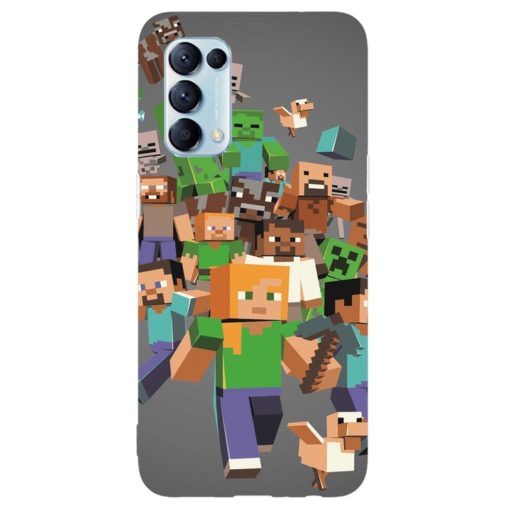 Калъф, съвместим с Oppo A53 модел Minecraft Персонажи, Силикон, TPU, Обратно