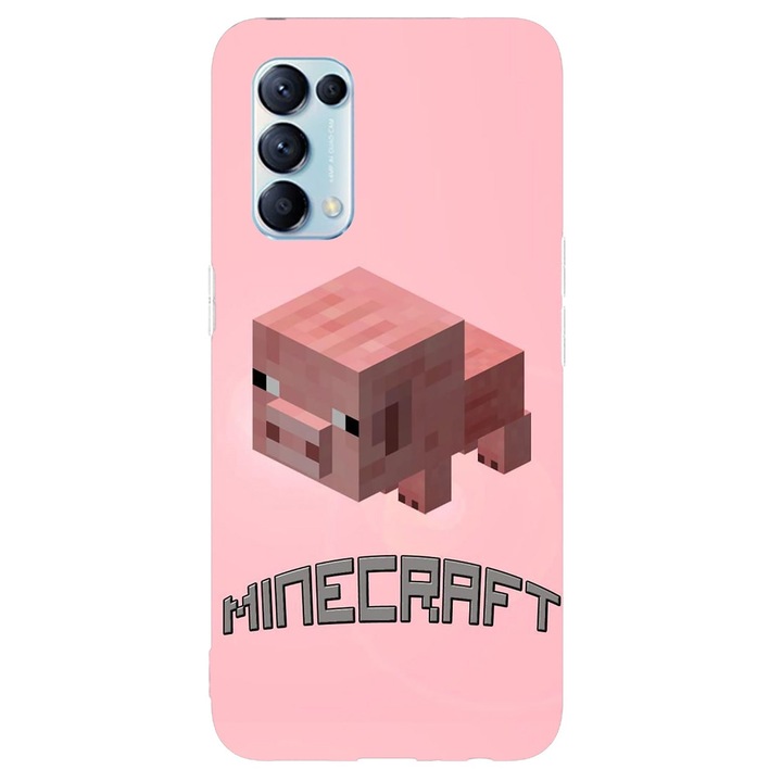 Кейс съвместим с Oppo Reno 5 4G модел Minecraft Pig, силикон, TPU, обратното