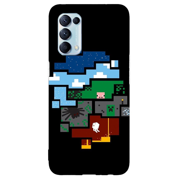 Husa compatibila cu Oppo Reno 3 Pro model Minecraft Pixels, Silicon, TPU, Viceversa