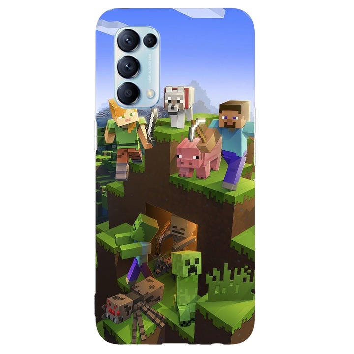 Капак, съвместим с Oppo A53 модел Minecraft World, силикон, TPU, обратното