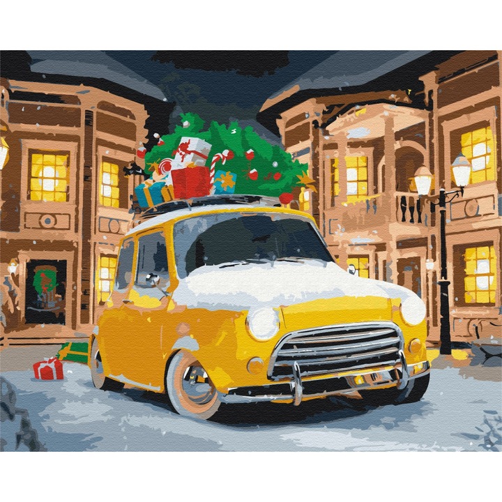 Set pictura pe numere, masina de Craciun, 40x50 cm