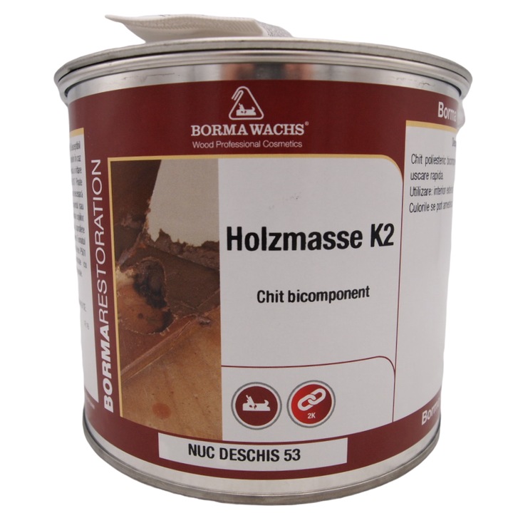 Chit bicomponent pe baza de solvent pentru lemn, Borma Wachs, 750 grame, culoare nuc deschis
