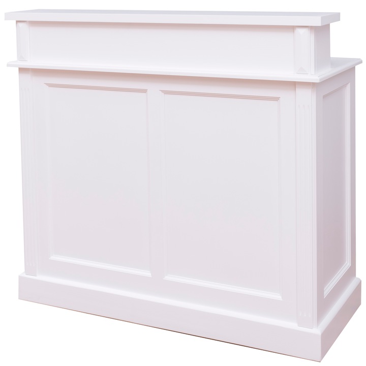 Bárpult 2 fiókkal és 2 nyitott résszel, festett, fehér, 100% tömör fa