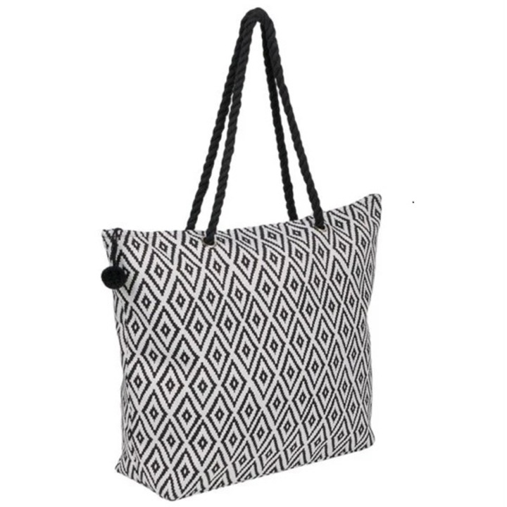 Geanta de plaja, aztec, alb/negru, 51x14x38 cm