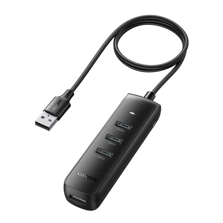 Външен хъб CM416 Ugreen, USB 3.0 x 4, USB връзка, ABS материал, дължина 25 см, черен