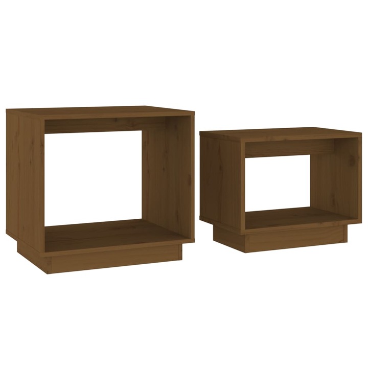 Set Masute de cafea suprapuse vidaXL, 2 buc., maro miere, lemn masiv pin