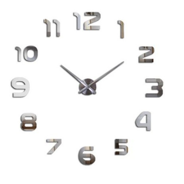 Самозалепващ се стенен часовник, 3D, елегантен външен вид и огледален ефект, размер между 80 - 120 см
