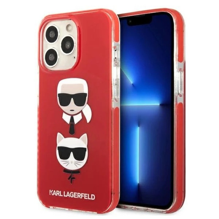 Husa Karl Lagerfeld KLHCP13LTPE2TR compatibila cu iPhone 13 Pro, hardcase Karl and Choupette Head, Rosu