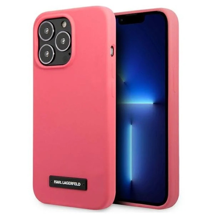 Husa Karl Lagerfeld KLHCP13LSLMP1PI compatibila cu iPhone 13 Pro, Silicone Plaque, Fucsia