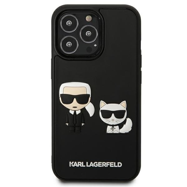 Husa Karl Lagerfeld KLHCP13L3DRKCK compatibila cu iPhone 13 Pro, 3D Silicone Ikonik Karl and Choupette, Negru