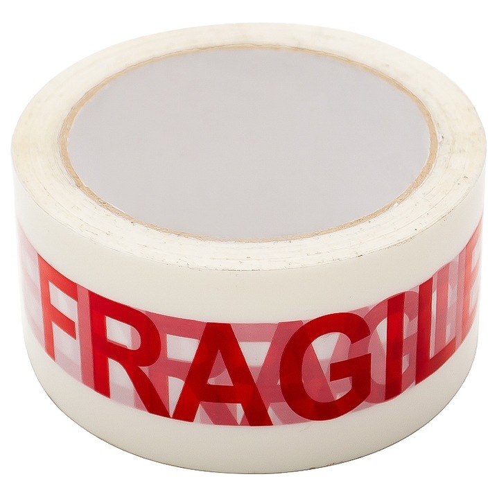 Banda adeziva Fragile, alba, silentioasa, 48 mm x 60 m