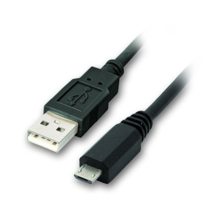 Кабел VCom SS001264, Черен, От USB2.0 мъжки към Micro USB2.0 мъжки, 0.50m, 2.5A
