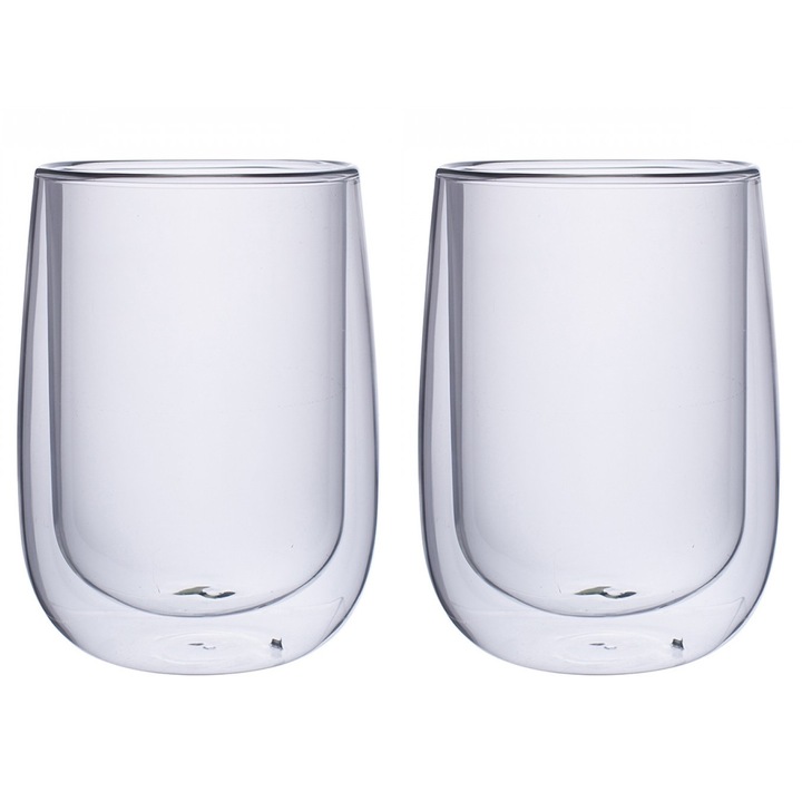 Комплект от 2 чаши Arlen, двойни стени, боросиликатно стъкло, 9х12,5 см, 450 мл