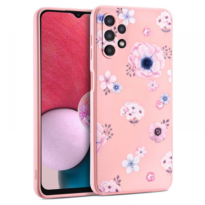 TECH-PROTECT virágos tok Samsung Galaxy A13 4G / LTE telefonhoz, Bloom Pink