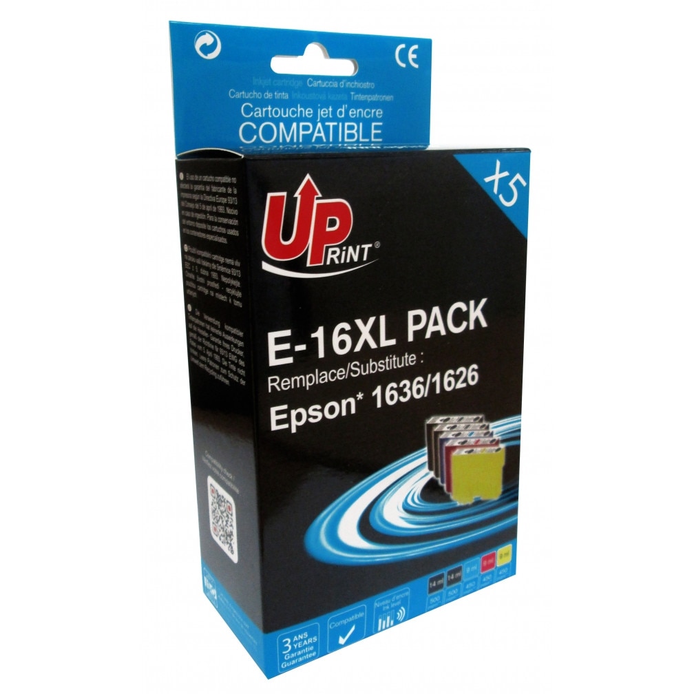 Set cartuse cerneala UPRINT EJ16XLUPP5 Negru/Cyan/Magenta/Galben, BK: 2 x 14 ml CMY: 3 x 9 ml, compatibil T16XL
