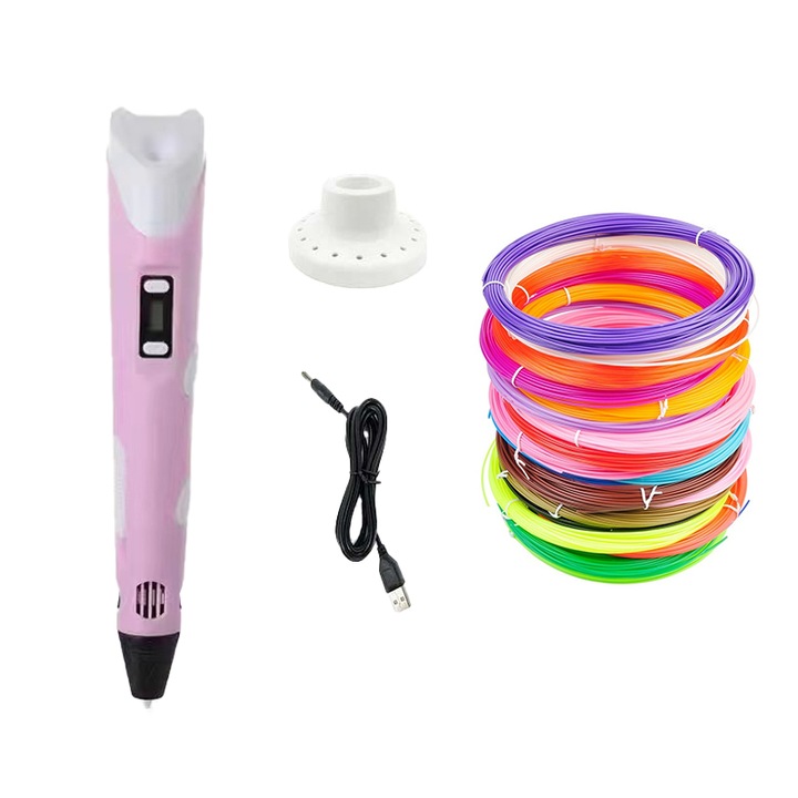 Rózsaszín 3D ceruzakészlet és 12 PLA filament, 36 m, többszínű