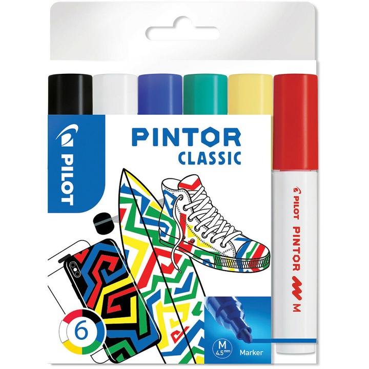 Комплект маркери Pilot Pintor, 1,4 мм, M, 6 различни цвята