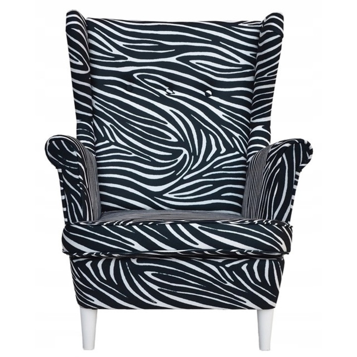 Fotoliu Fix Ari Print Scandinav Puf Din Velur Extensibil Pentru Sufragerie Alb/Negru 104x84x92