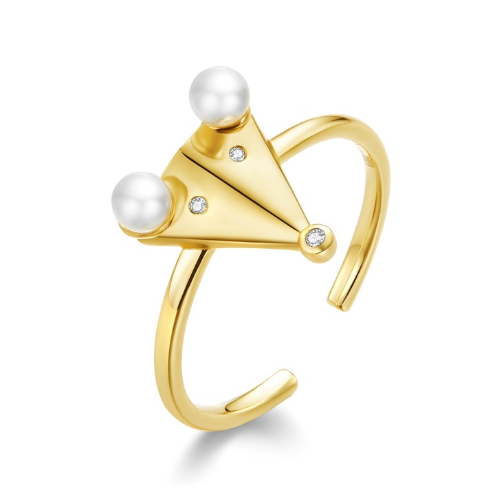 Inel din argint reglabil Golden Playful Mouse