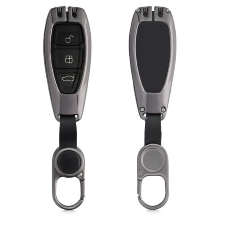 Autókulcs borítás Fordhoz - 3 gomb - Keyless Go, kwmobile, cink ötvözet, szürke, 53578.19