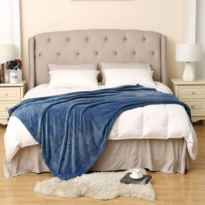 Patura de plus, Disha, gri albastrui, 200 x 230 cm