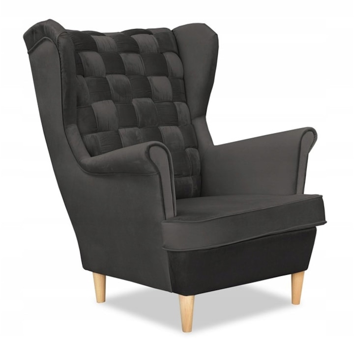 Fotoliu Fix Carol Scandinav Puf Din Velur Extensibil Pentru Sufragerie Gri antracit 104x84x92