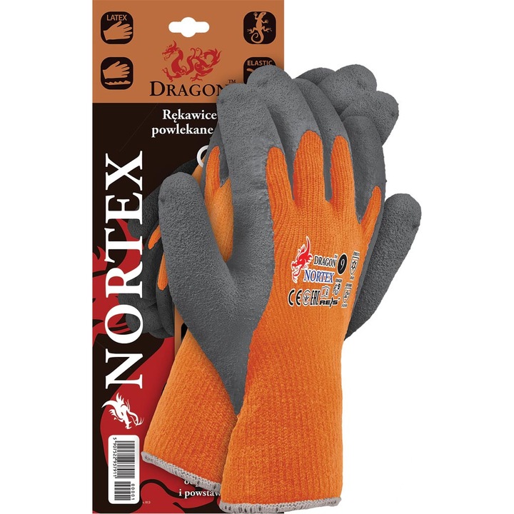 Nortex védőkesztyű, Akril/Latex, Narancssárga/Szürke, S