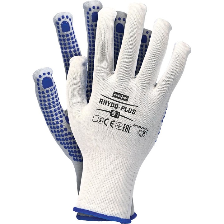 Manusi de protectie Rnydo-Plus, Poliester/PVC, Alb/Albastru, M