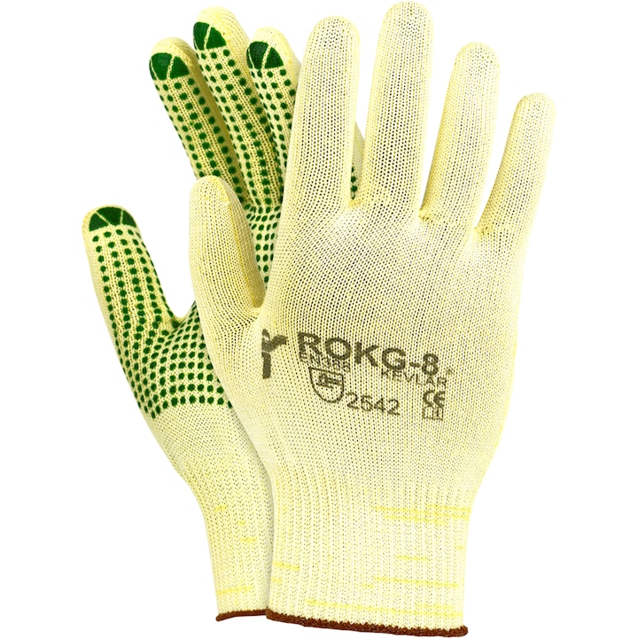 Manusi protectia muncii, Kevlar/Pvc, Galben/Verde, S