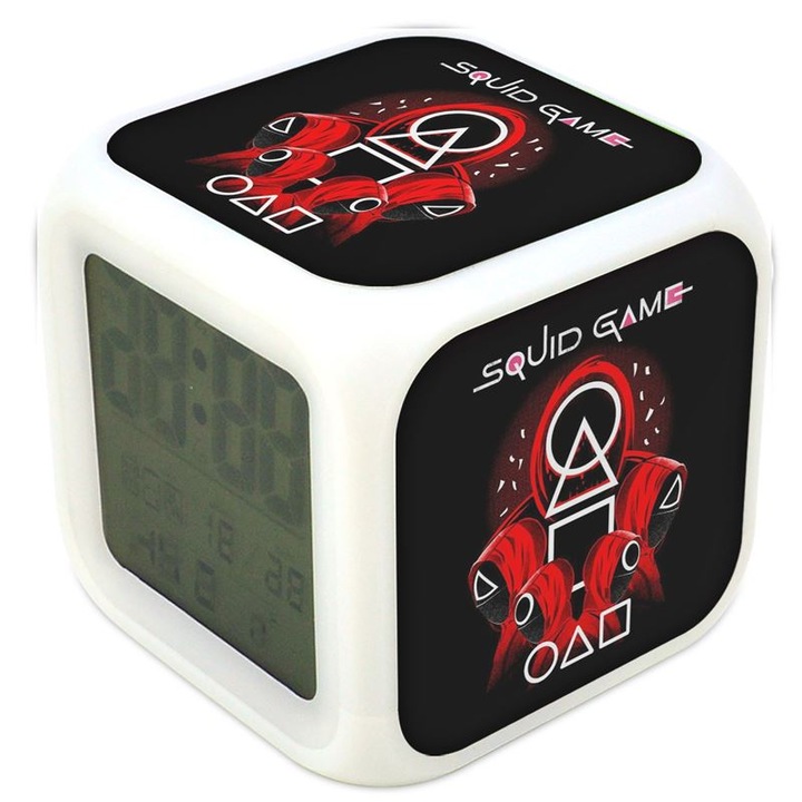 Ceas decorativ, Mobiltokguru, Squid Game 24 termometru cu ceas desteptator iluminat cu schimbare de culoare