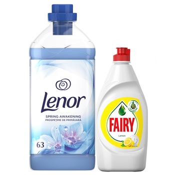 Pachet promo: Balsam de rufe Lenor Spring 63 spalari, 1.9L & Detergent de vase Fairy Lemon, 450 ml Pachet promo: Balsam de rufe Lenor Spring 63 spalari, 1.9L & Detergent de vase Fairy Lemon, 450 ml
