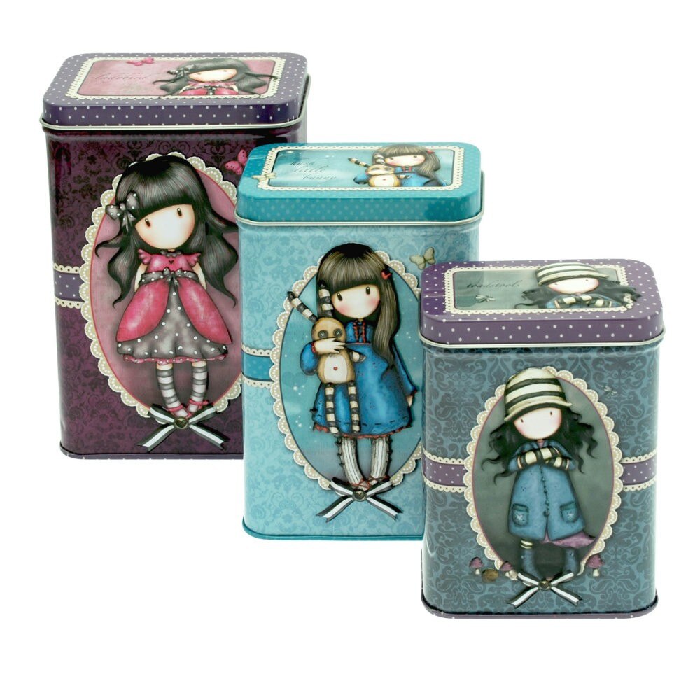 Set trei cutii metalice Gorjuss Ladybird, Hush Little Bunny, Toadstools.