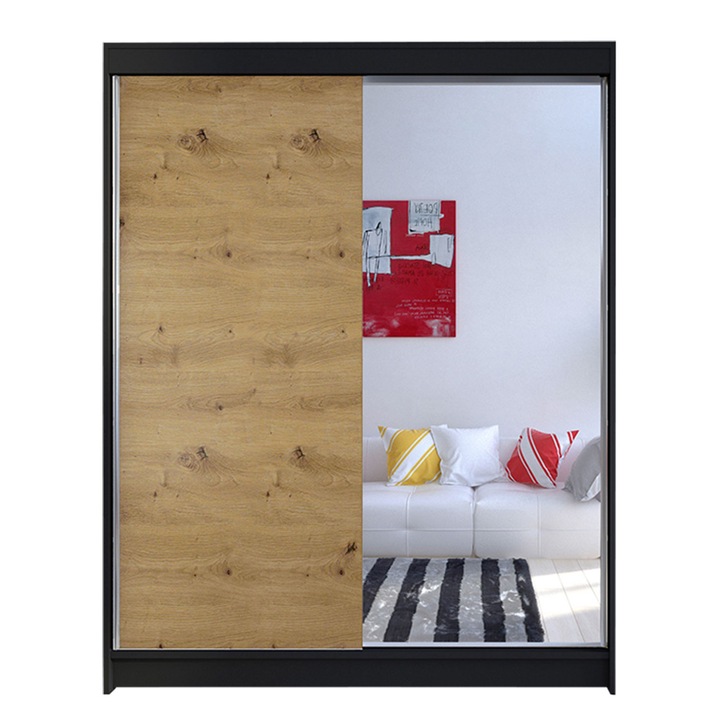 Dulap Belgia I, MIRJAN24, negru / stejar artisan, 150x200x58 cm