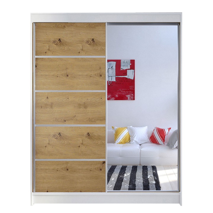 Dulap Belgia III, MIRJAN 24, 150x200x58 cm, alb/ stejar artisan