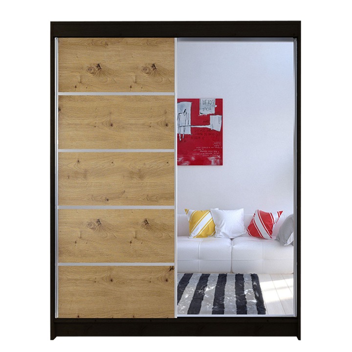 Dulap Belgia III, MIRJAN24, negru / stejar artisan, 150x200x58 cm