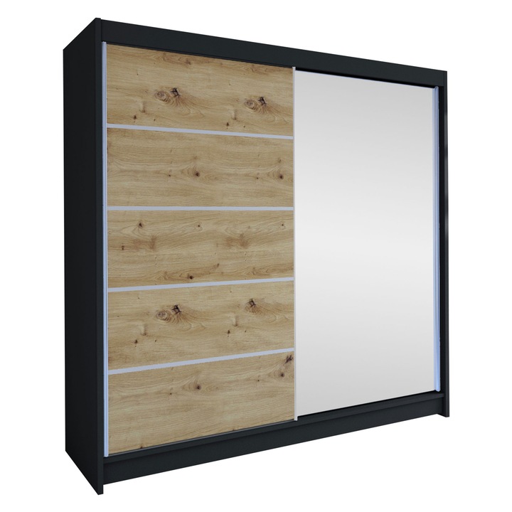 Dulap Bar III, MIRJAN24, negru / stejar artisan, 180x215x58 cm