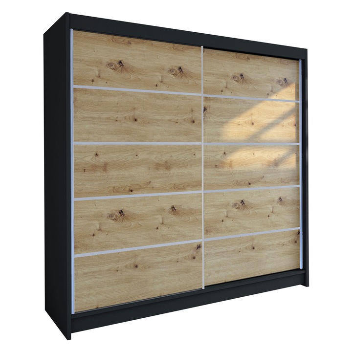 Dulap Bar IV, MIRJAN24, negru / stejar artisan, 180x215x58 cm