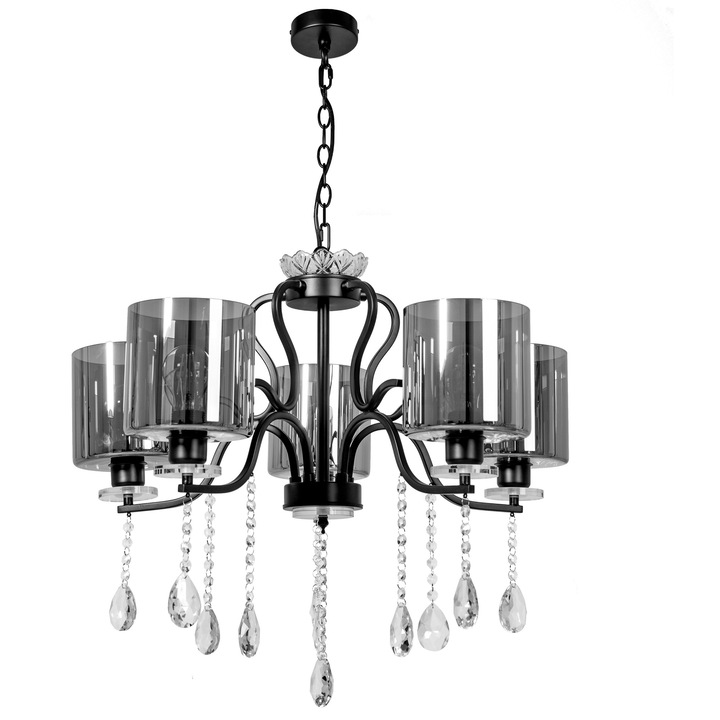 Candelabru 5 Surse E 27 60W Metal Sticla 650x340 mm